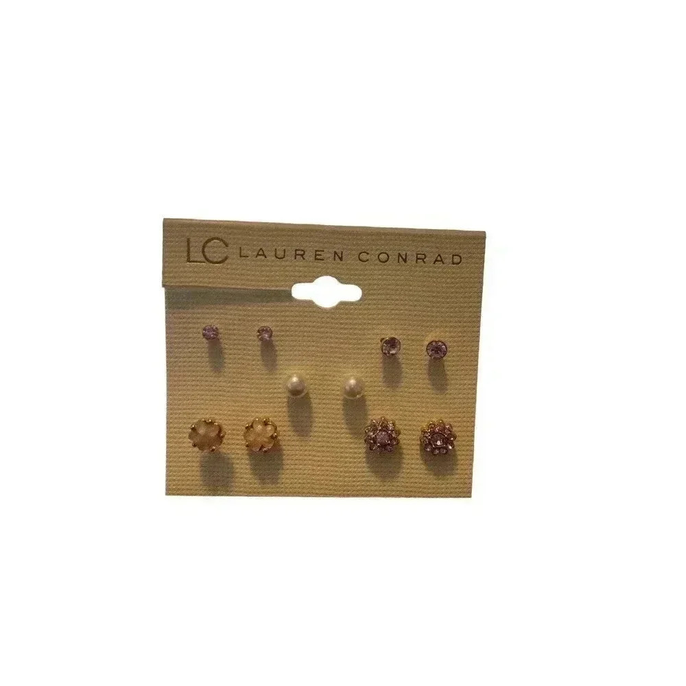 Lauren Conrad Earrings Pink Gold Tone Assorted 5pk Brand New